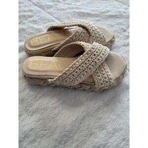 Beach by Matisse Women Beige Crochet Knit Crisscross Platform Sandals Size 6
